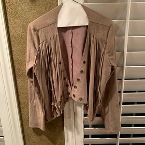Women's Tan Suede Fringe Leather Jacket